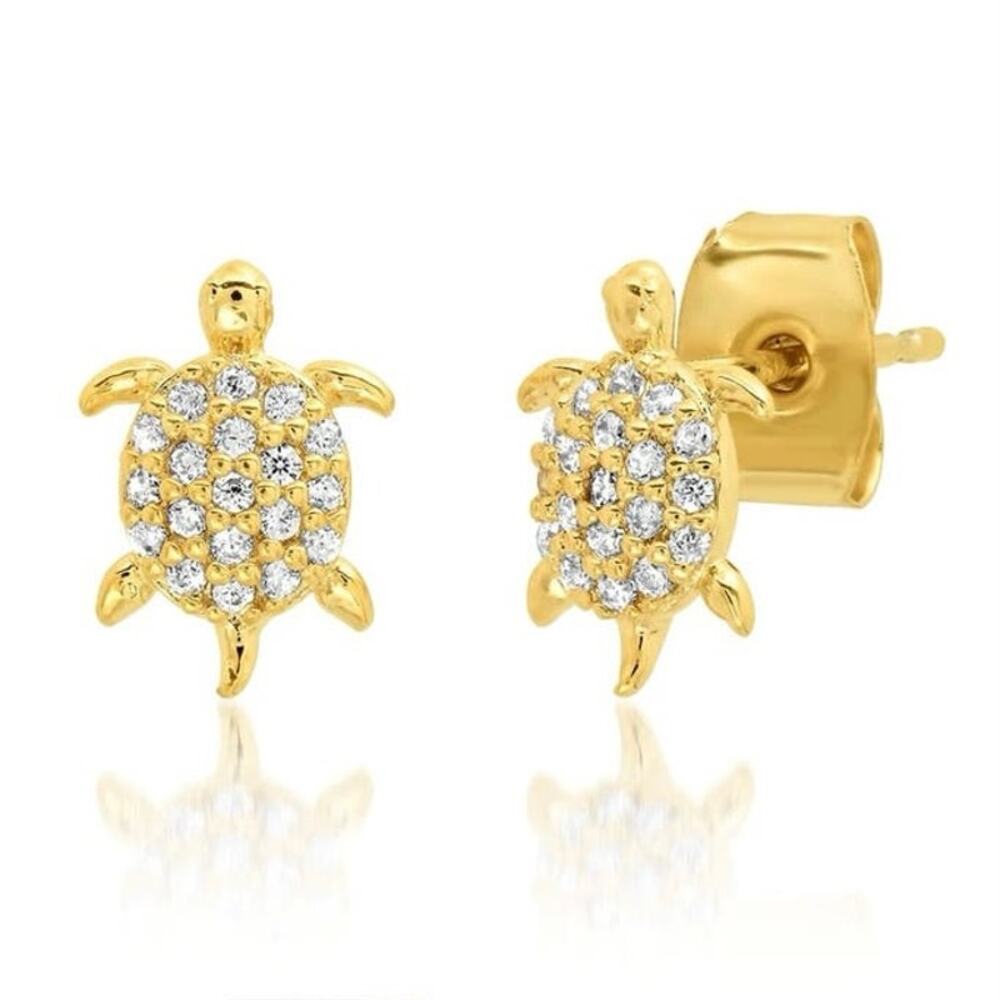 NWT Tai Pave Cubic Zirconia CZ Gold Plated Turtle Stud Earrings: Beach Vacation